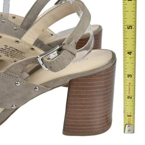 Nine West Block Chunky Heel Sandals Beige/Grey Open Toe Sling Back Size  10 - Picture 9 of 11